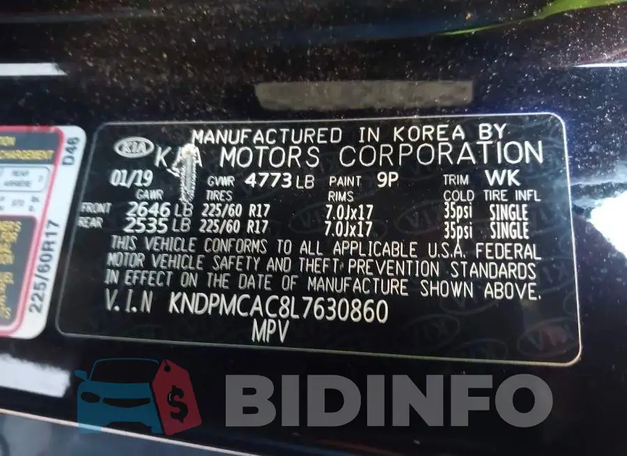 KNDPMCAC8L7630860 Photo# 9