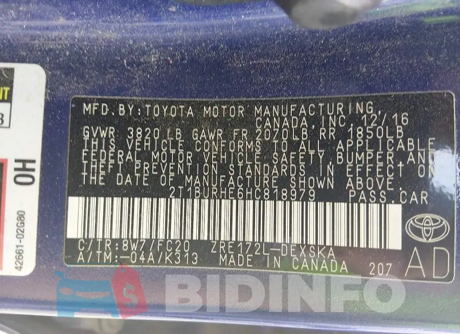 2T1BURHE6HC818979 Photo# 9