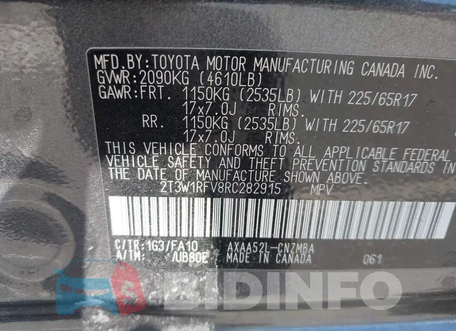 2T3W1RFV8RC282915 Photo# 9