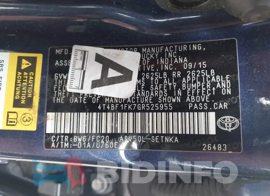 4T4BF1FK7GR525955 Photo# 9