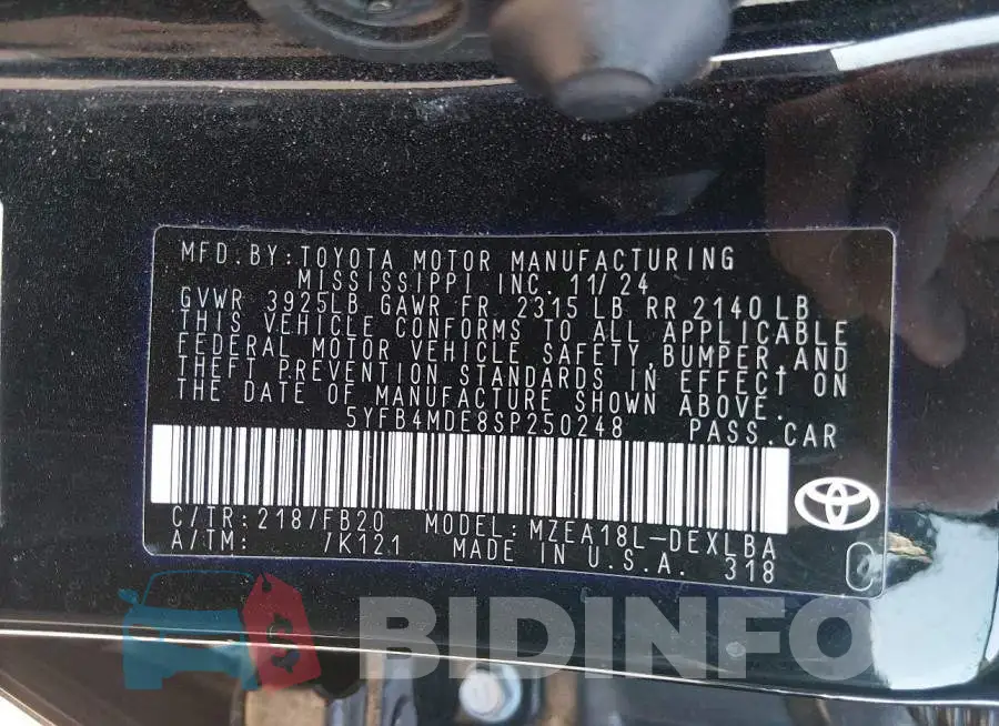 5YFB4MDE8SP250248 Photo# 9