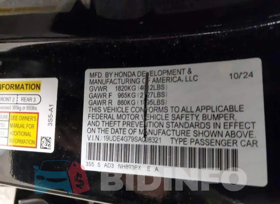 19UDE4G79SA008321 Photo# 9