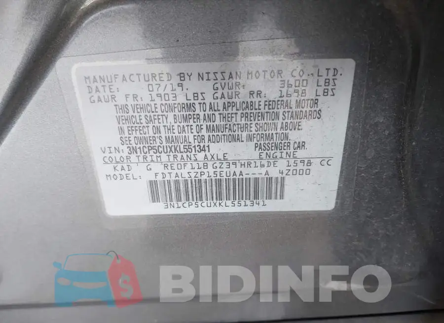 3N1CP5CUXKL551341 Photo# 9