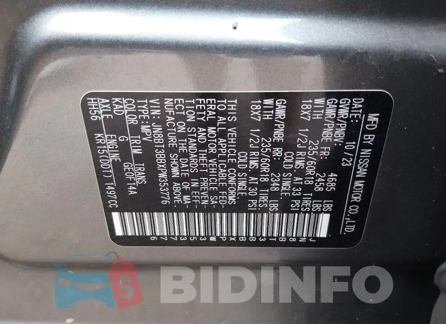 JN8BT3BBXPW353776 Photo# 9
