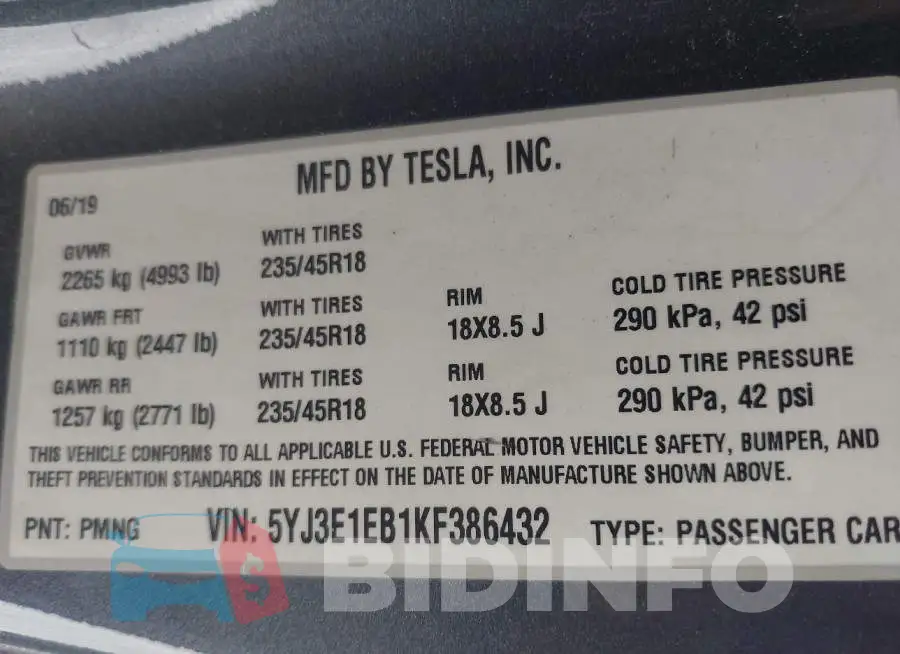 5YJ3E1EB1KF386432 Photo# 9