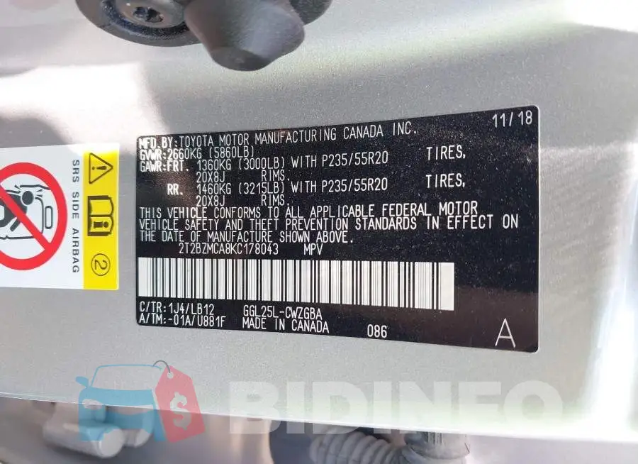 2T2BZMCA8KC178043 Photo# 9