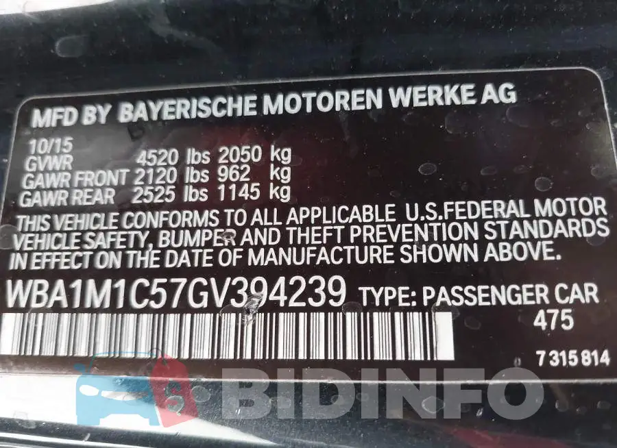 WBA1M1C57GV394239 Photo# 9