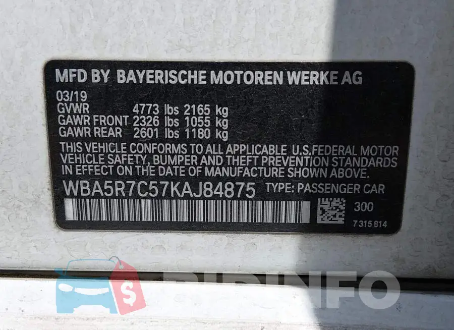 WBA5R7C57KAJ84875 Photo# 9