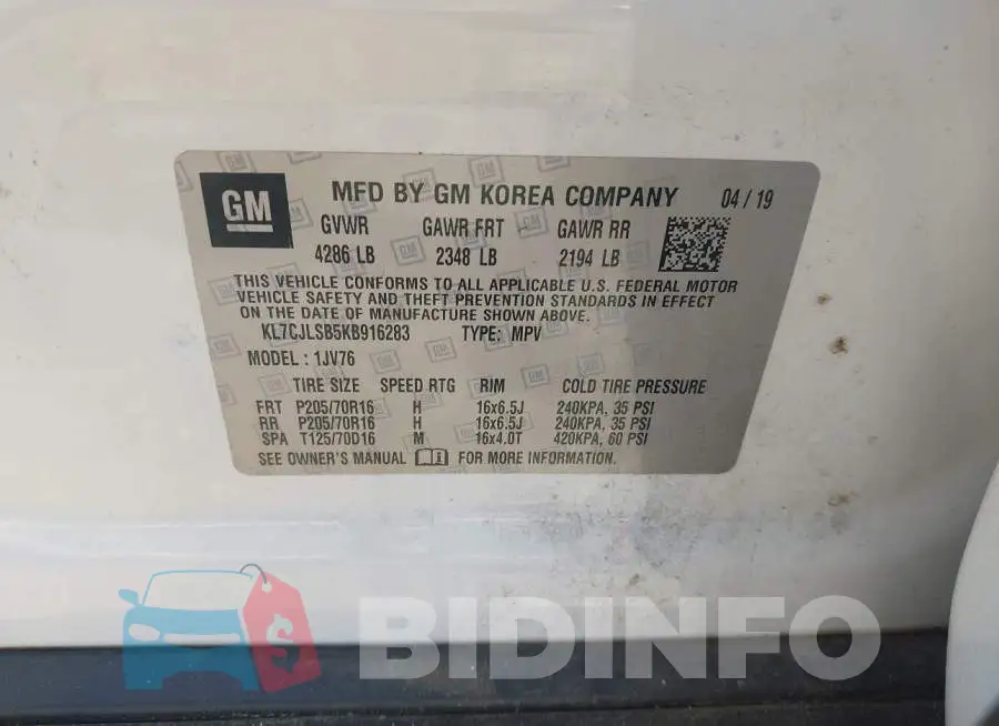 KL7CJLSB5KB916283 Photo# 9