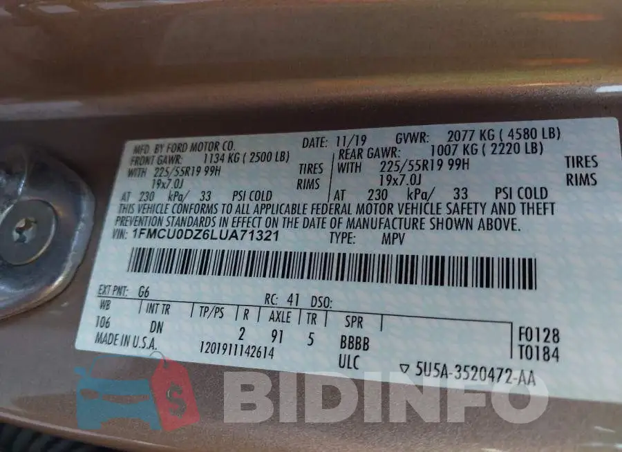 1FMCU0DZ6LUA71321 Photo# 9