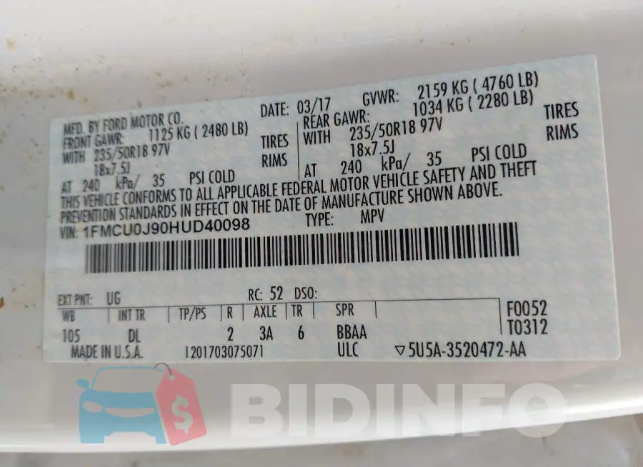 1FMCU0J90HUD40098 Photo# 9