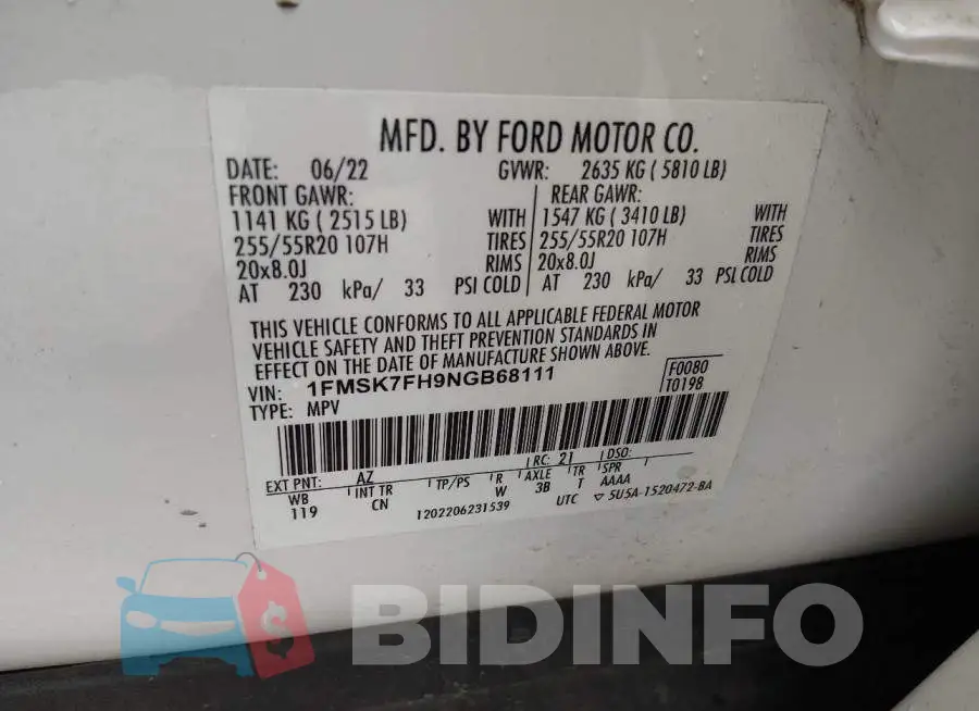 1FMSK7FH9NGB68111 Photo# 9