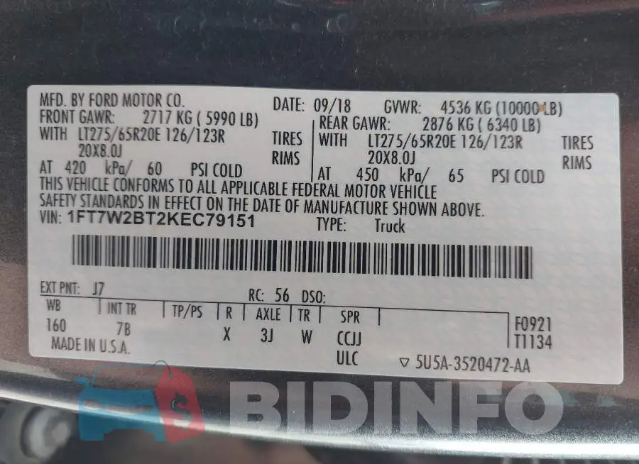 1FT7W2BT2KEC79151 Photo# 9