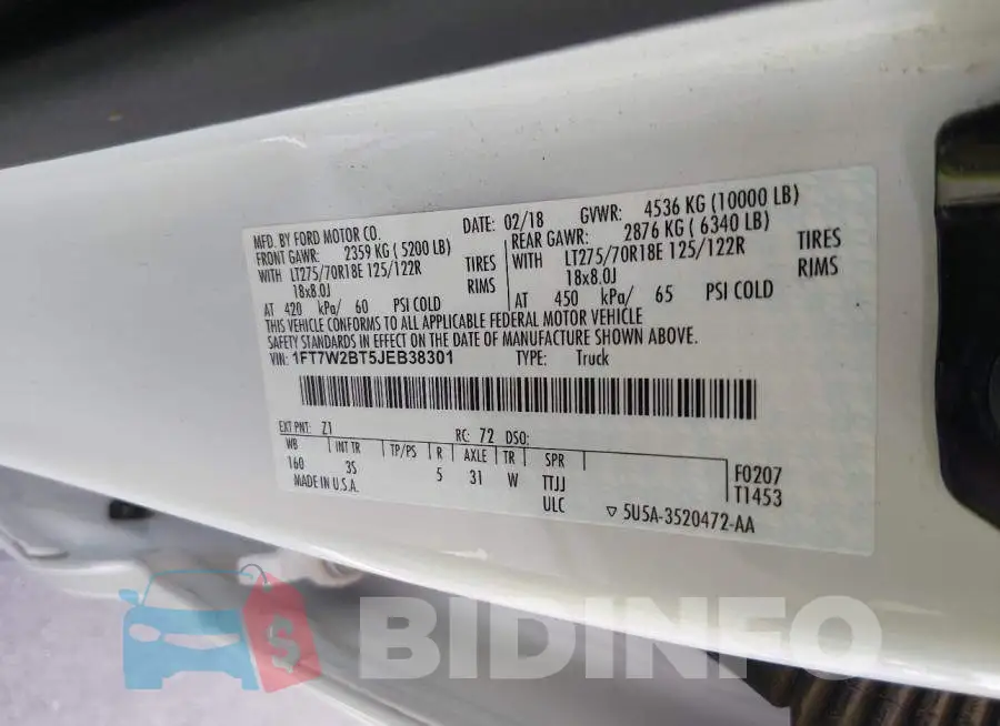 1FT7W2BT5JEB38301 Photo# 9