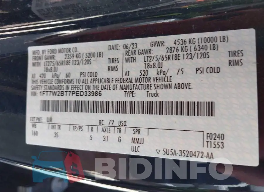 1FT7W2BT7PED33986 Photo# 9