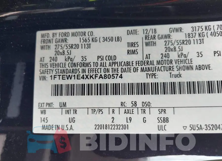 1FTEW1E4XKFA80574 Photo# 9