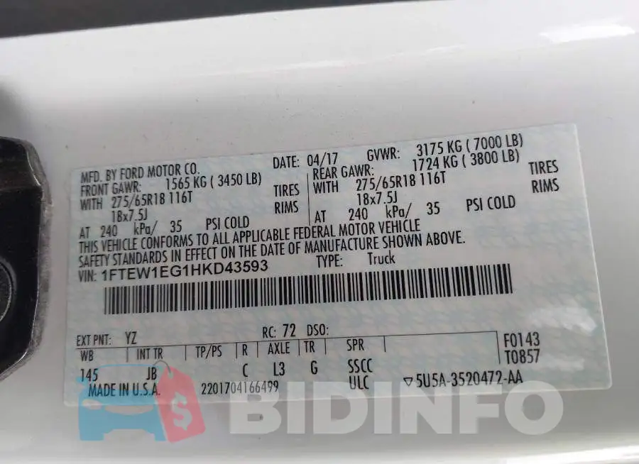 1FTEW1EG1HKD43593 Photo# 9