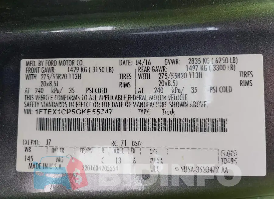 1FTEX1CP5GKE55747 Photo# 9