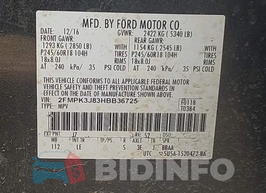 2FMPK3J83HBB36725 Photo# 9