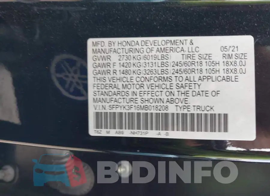 5FPYK3F16MB018208 Photo# 9