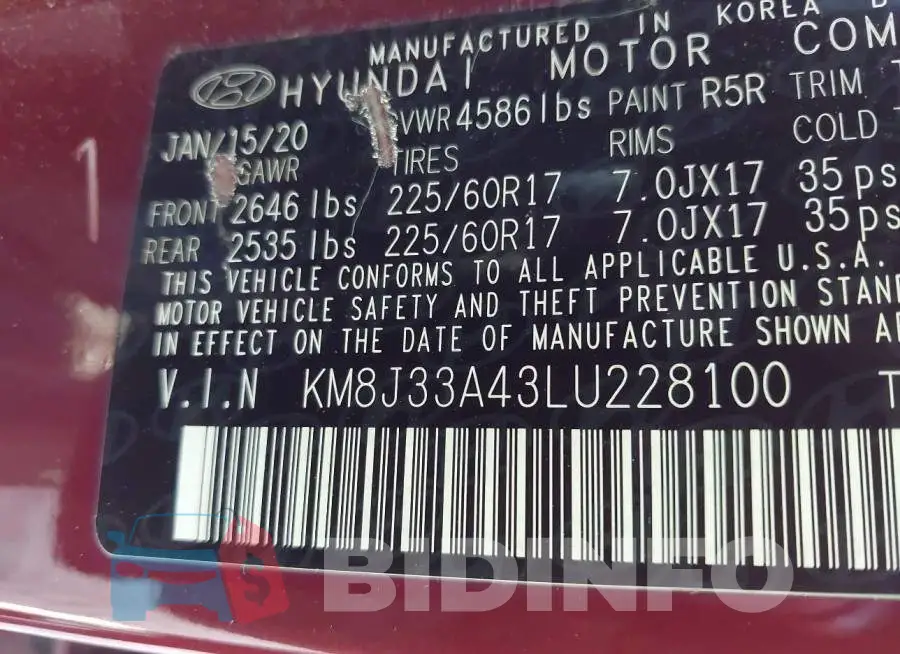KM8J33A43LU228100 Photo# 9