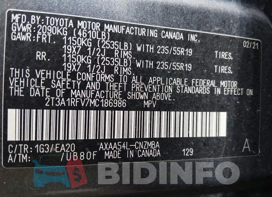 2T3A1RFV7MC186986 Photo# 9