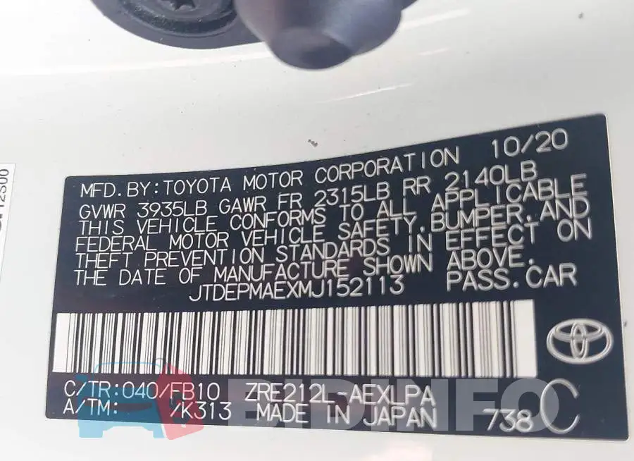 JTDEPMAEXMJ152113 Photo# 9