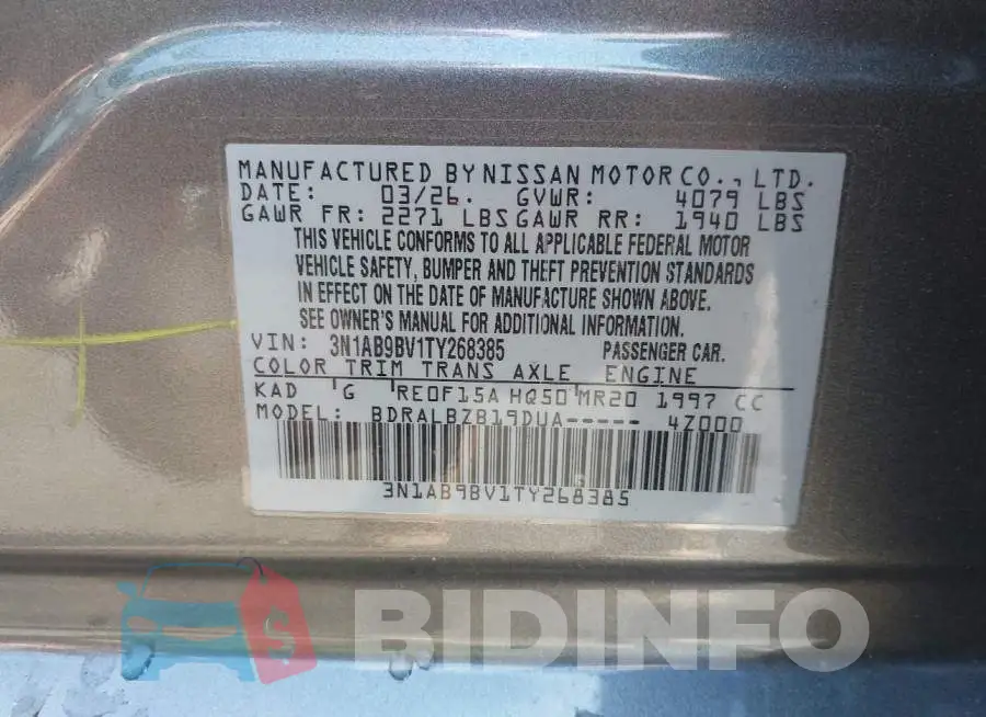 3N1AB9BV1TY268385 Photo# 9
