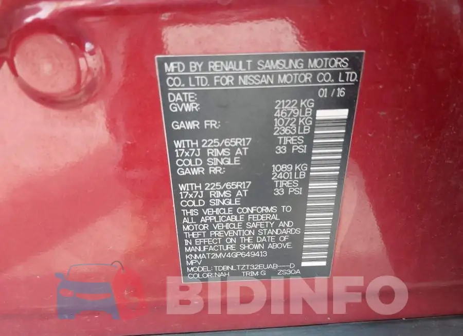 KNMAT2MV4GP649413 Photo# 9