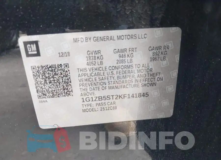 1G1ZB5ST2KF141845 Photo# 9