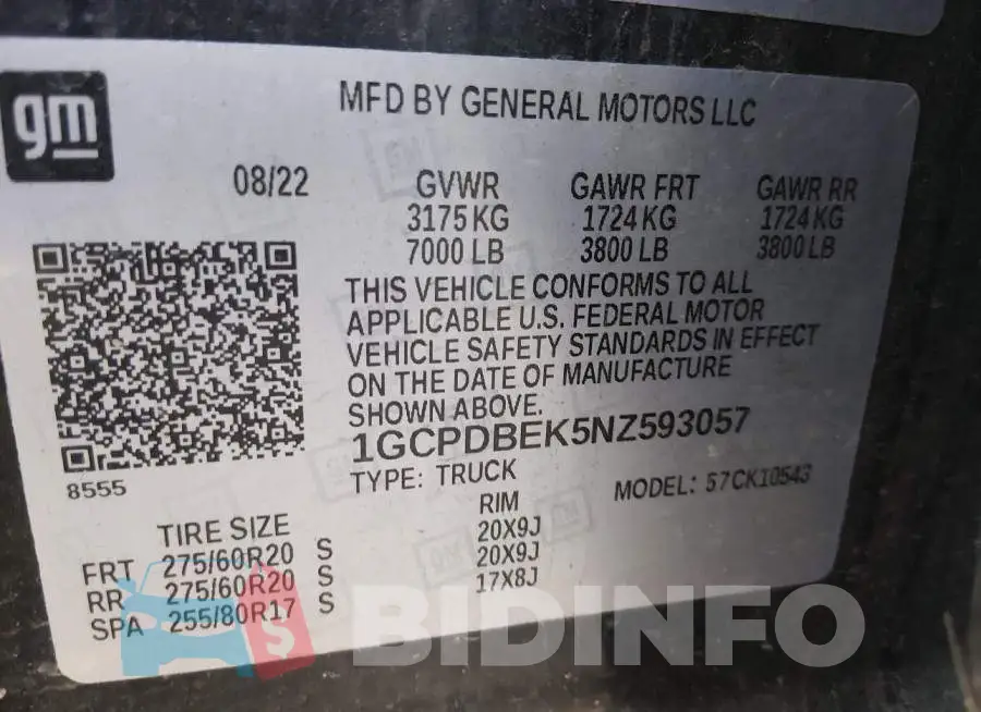 1GCPDBEK5NZ593057 Photo# 9