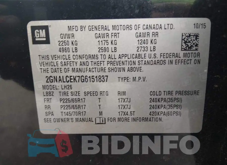 2GNALCEK7G6151837 Photo# 9