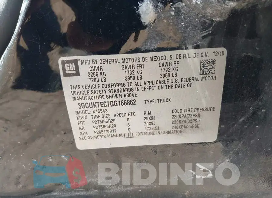 3GCUKTEC7GG166862 Photo# 9