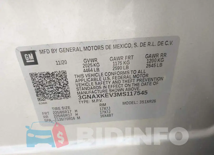 3GNAXKEV3MS117545 Photo# 9