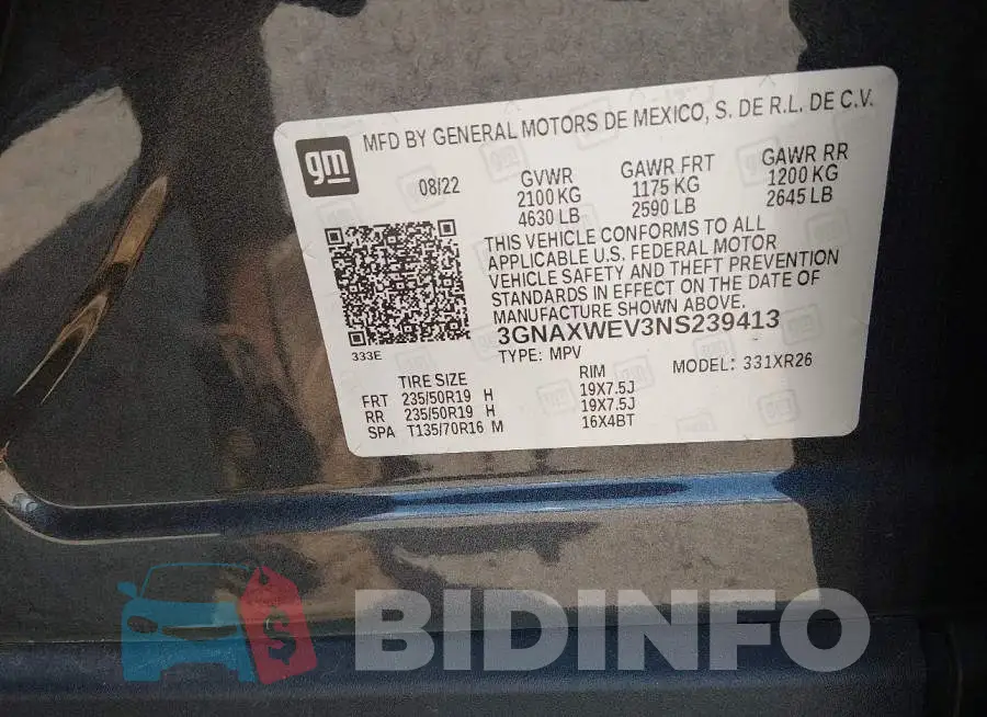 3GNAXWEV3NS239413 Photo# 8