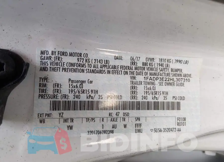 1FADP3E22HL307310 Photo# 9