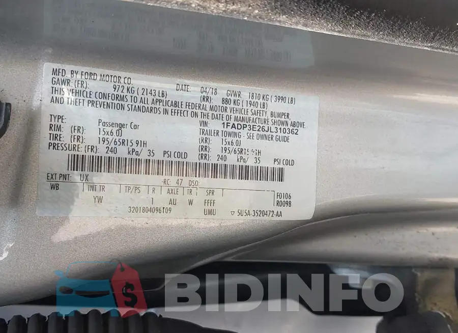 1FADP3E26JL310362 Photo# 9