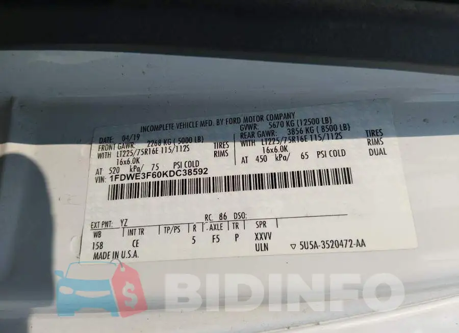 1FDWE3F60KDC38592 Photo# 8