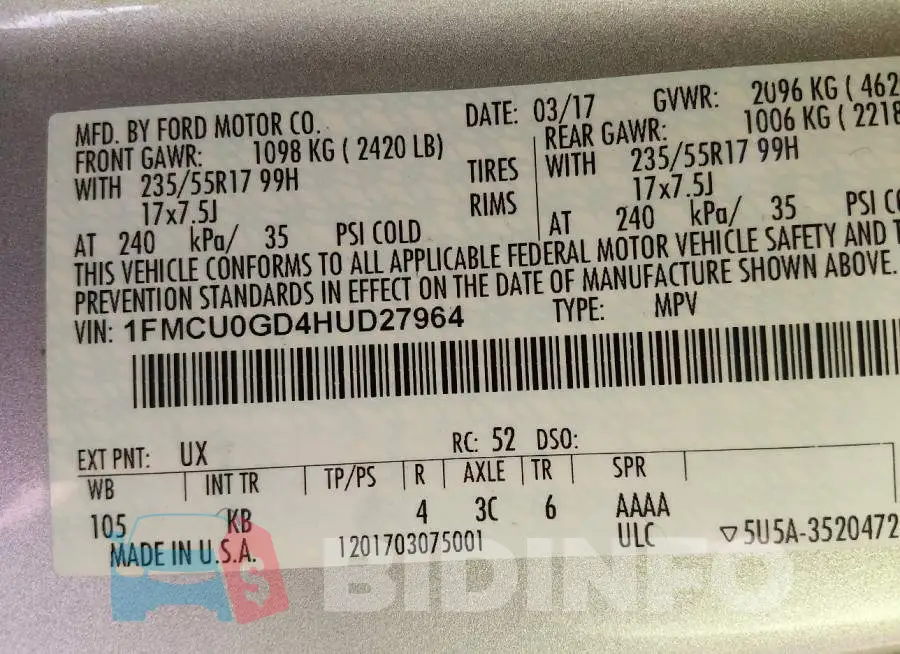 1FMCU0GD4HUD27964 Photo# 9
