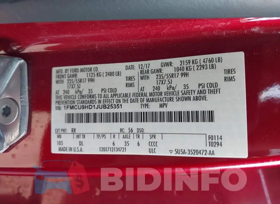1FMCU9HD1JUB25351 Photo# 9