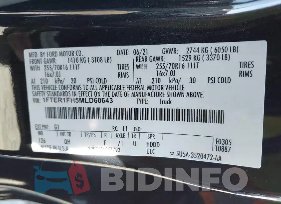 1FTER1FH5MLD60643 Photo# 9