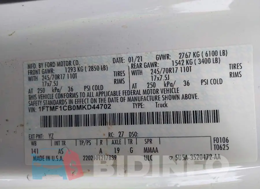 1FTMF1CB0MKD44702 Photo# 9