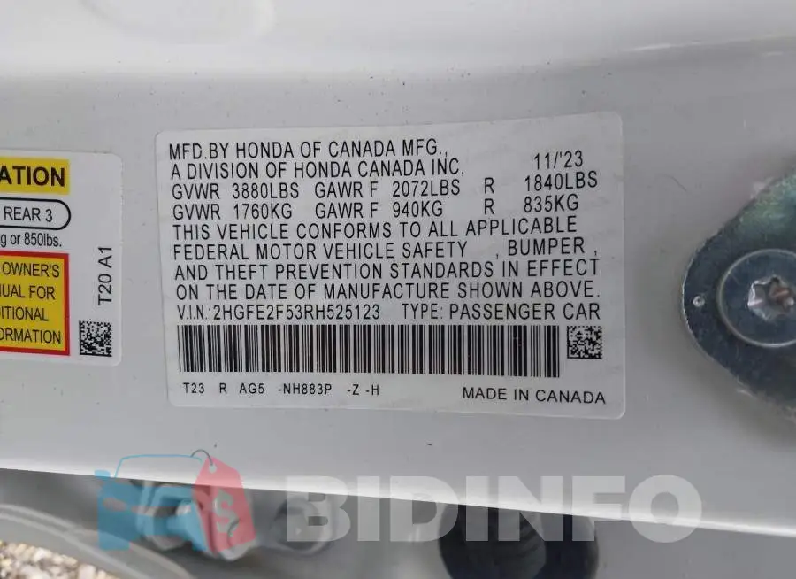 2HGFE2F53RH525123 Photo# 9