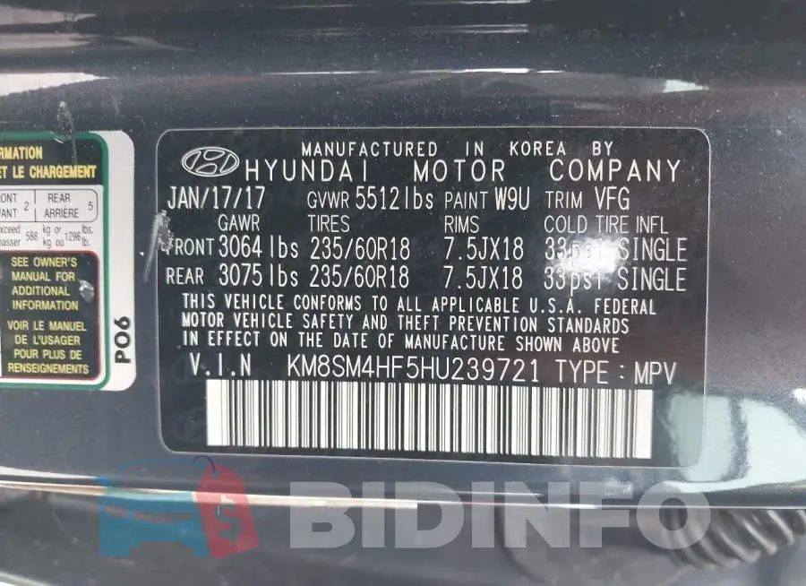 KM8SM4HF5HU239721 Photo# 9
