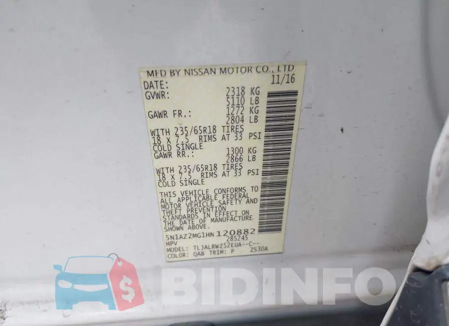 5N1AZ2MG1HN120882 Photo# 9