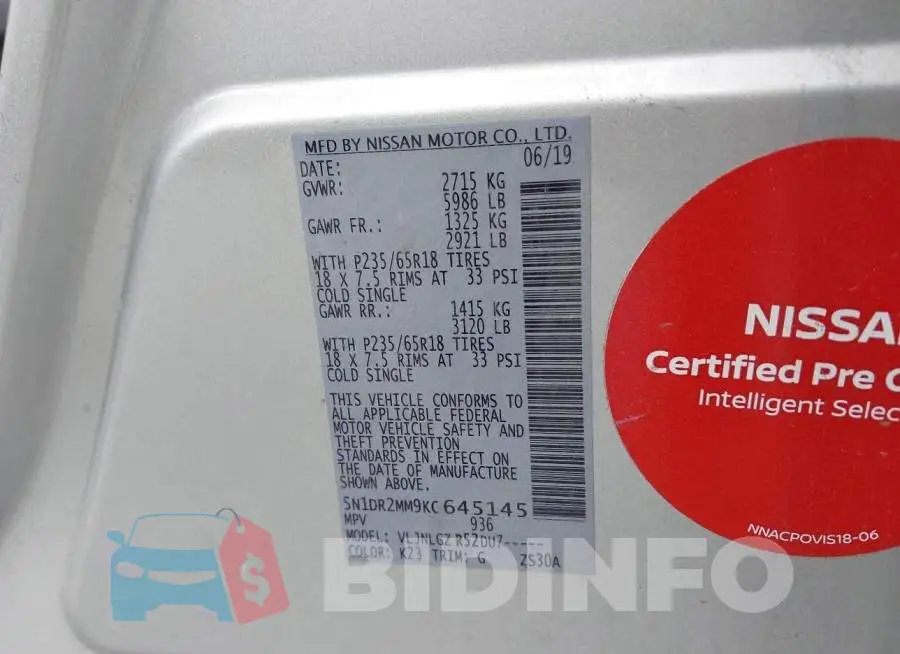 5N1DR2MM9KC645145 Photo# 9