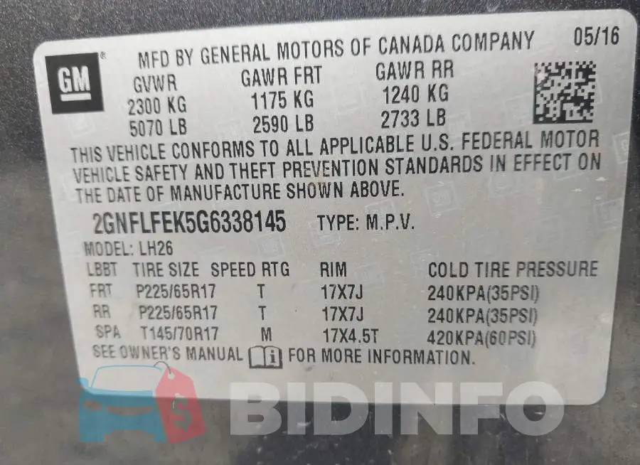 2GNFLFEK5G6338145 Photo# 9