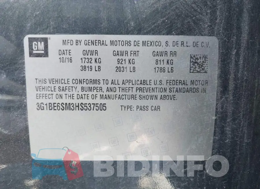 3G1BE6SM3HS537505 Photo# 9