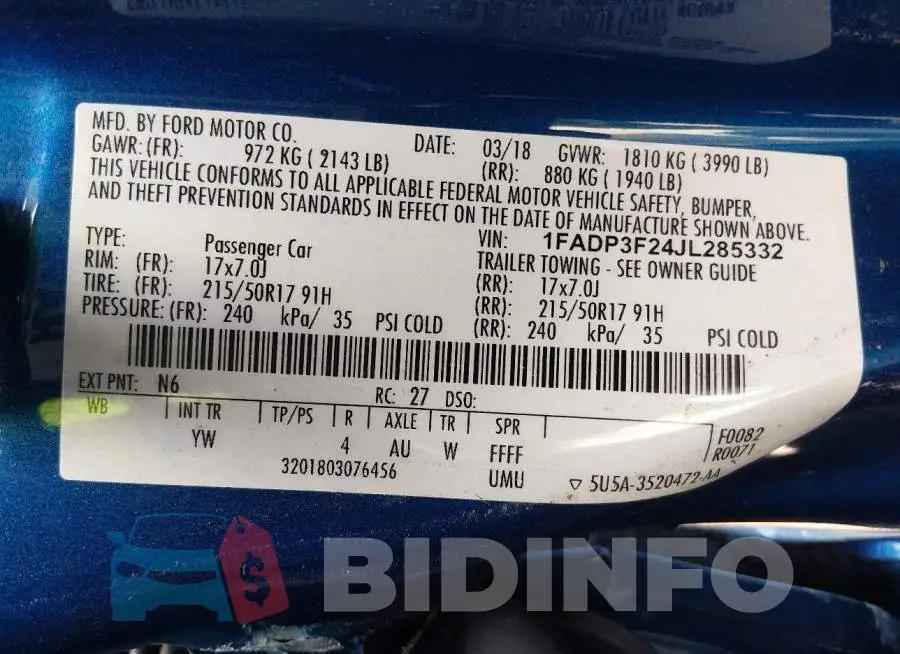 1FADP3F24JL285332 Photo# 9
