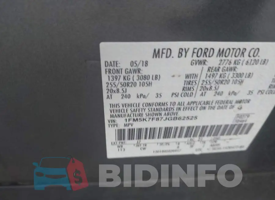 1FM5K7F87JGB62525 Photo# 9